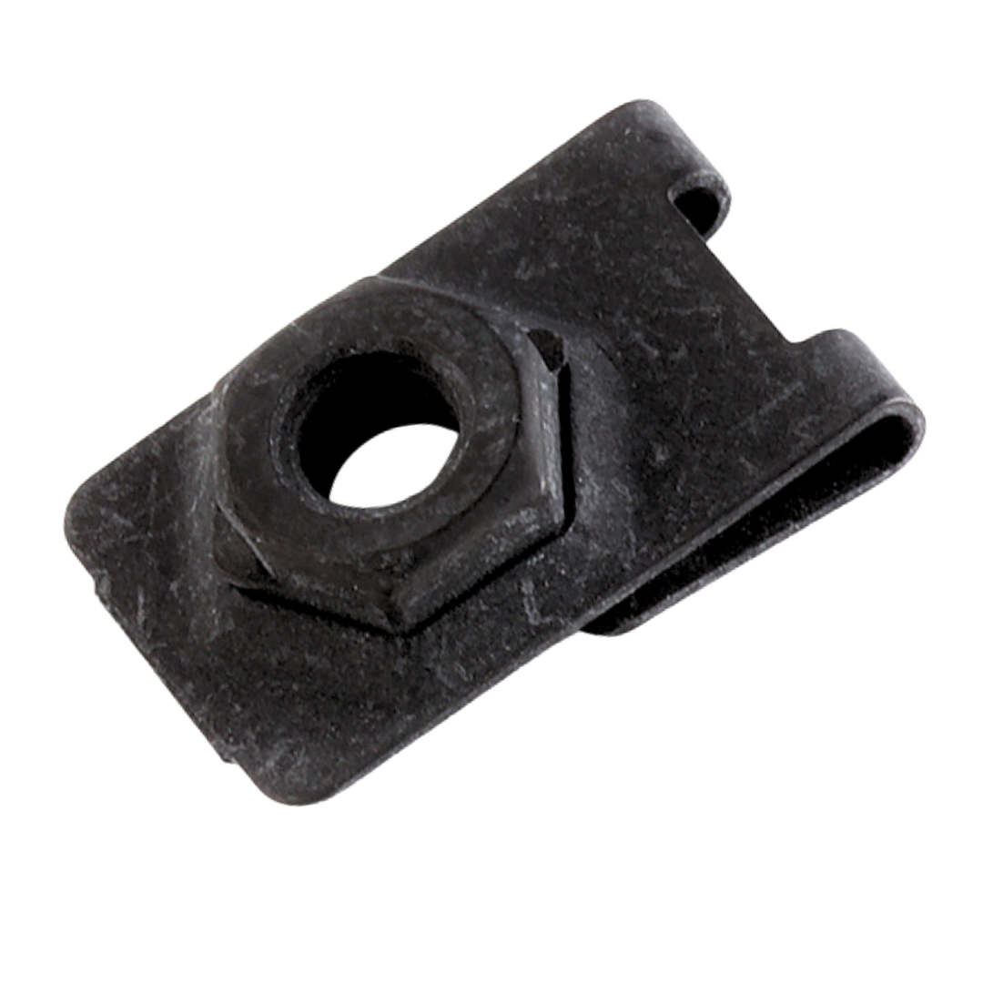 1/4-20 J NUT RETAINER STEEL BLACK PHOS & OIL, PANEL RANGE .032-.093, 12.7 CTR. HOLE TO EDGE