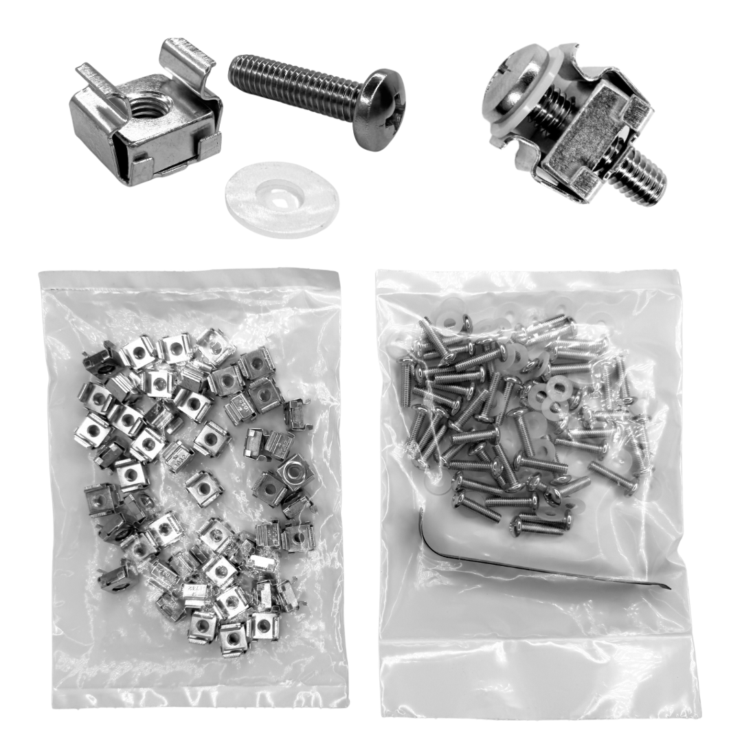 10-32 Server Rack Hardware Kit with Cage Nuts – 100 Sets + Tool