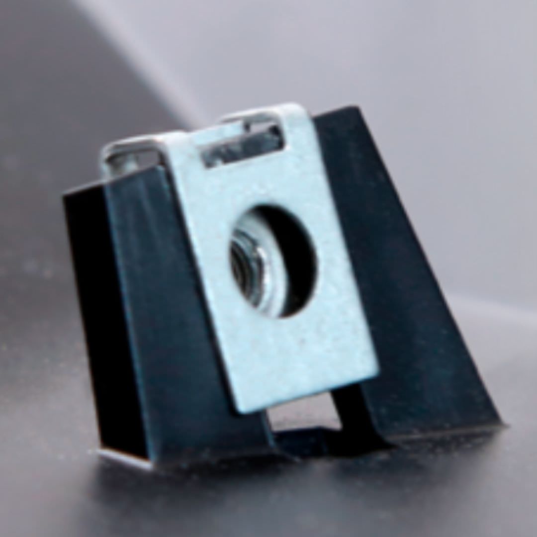 10-32 U NUT BLACK PHOS & OIL, PANEL RANGE .025/.062, CTR. HOLE TO EDGE 0.312 LENGTH 0.66 WIDTH 0.437