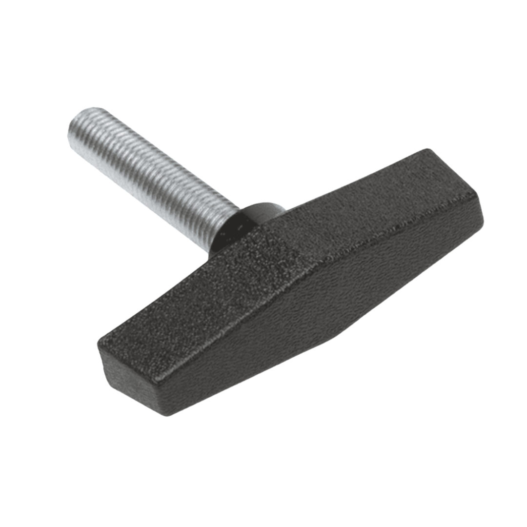 BAR T KNOB BLK W/PROJ. STUD ZINC PLTD, 5/16-18 THREAD 1" DEPTH