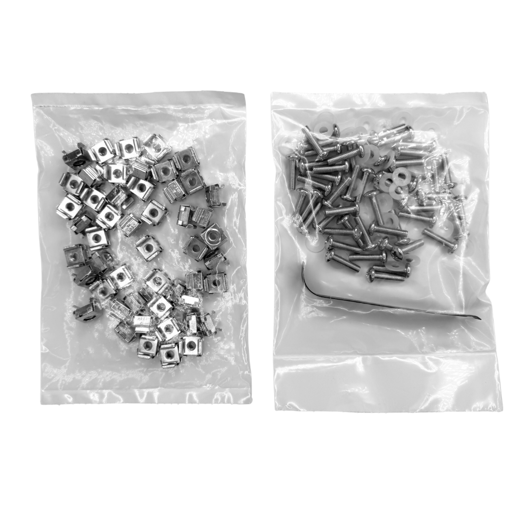 10-32 Server Rack Hardware Kit with Cage Nuts – 100 Sets + Tool